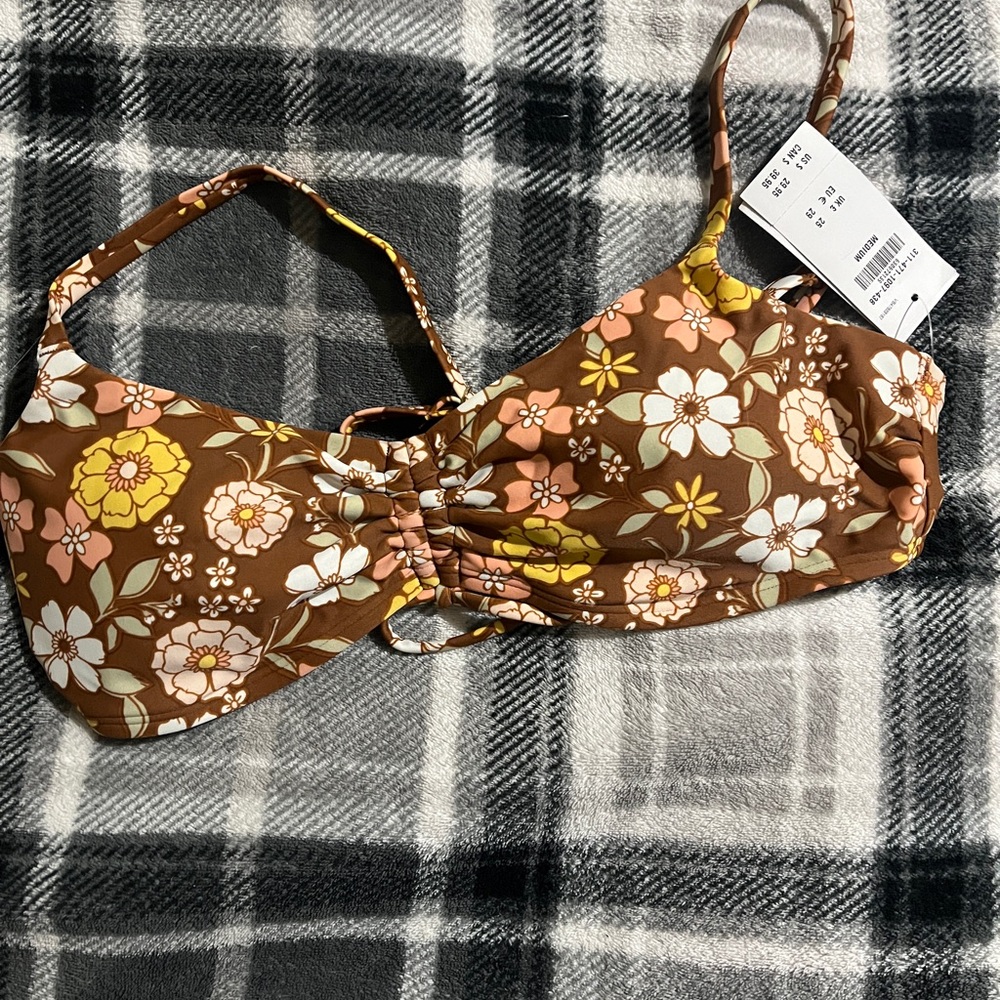 Hollister Brown and Yellow Floral Bikini Swimwear